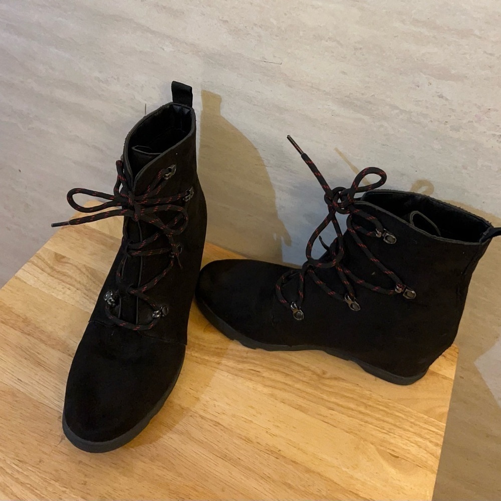 Serra Wedge Heel Lace-Up Faux Suede Boots